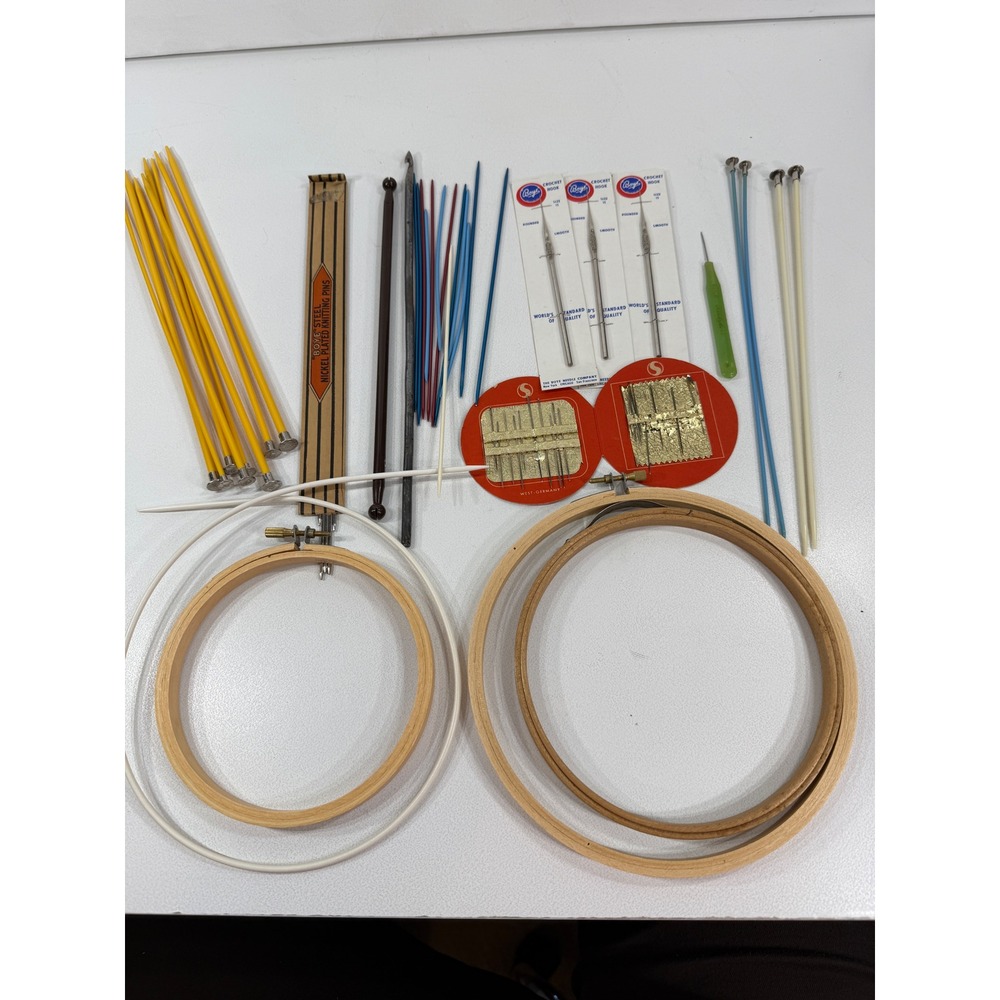 Vintage Knitting Needle Crochet Hook Embroidery Hoop Lot Boye Notions Lot